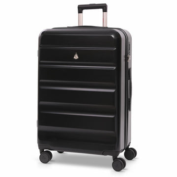 Aerolite 24” Medium 67L ABS Check-In Suitcase – Lightweight Hard Shell Luggage with 4 dual Spinner Wheels, TSA Lock & Organised Interior – Black